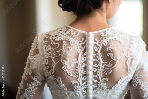 detailed image of pearl buttons down the back of a gown
