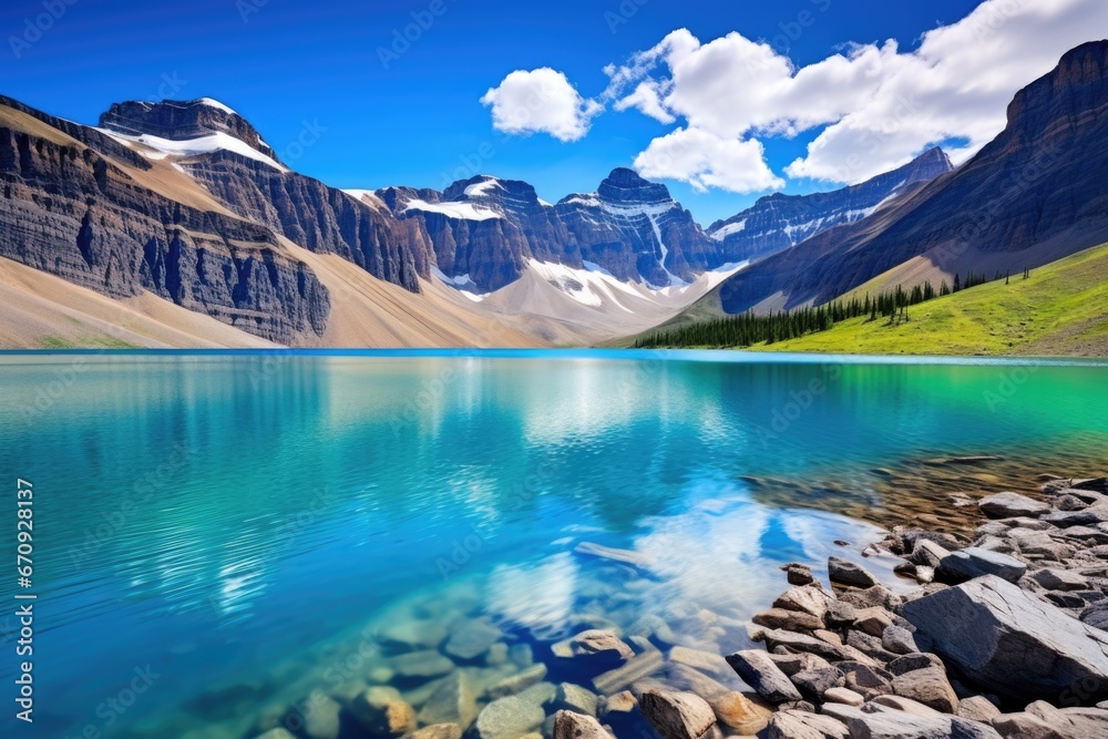 Obraz premium a striking mountainous landscape with a clear, blue lake