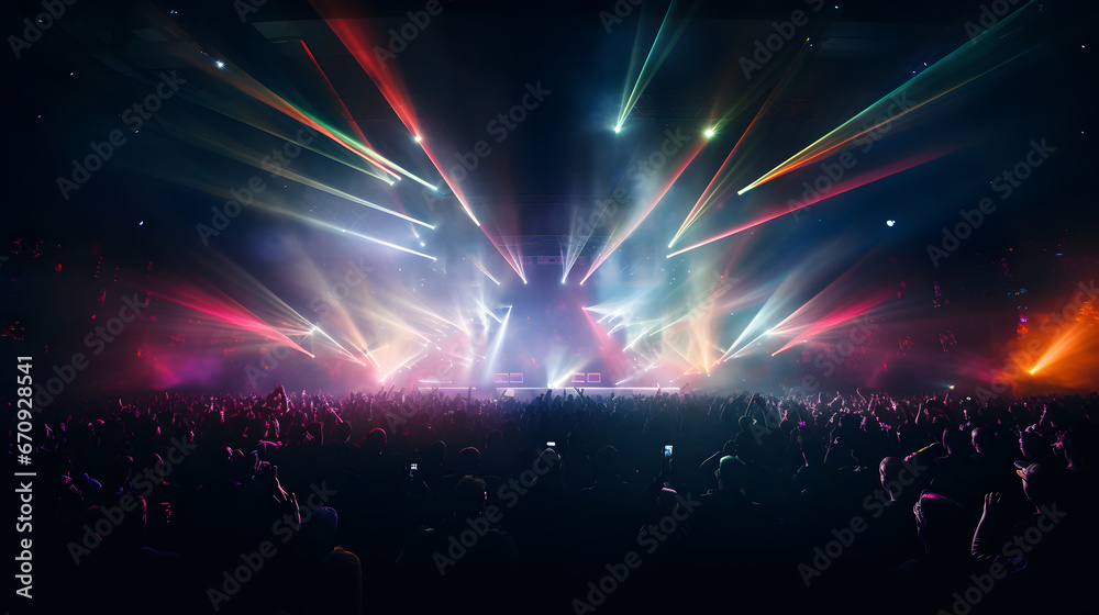 Live music concert with multi colored beam of lights