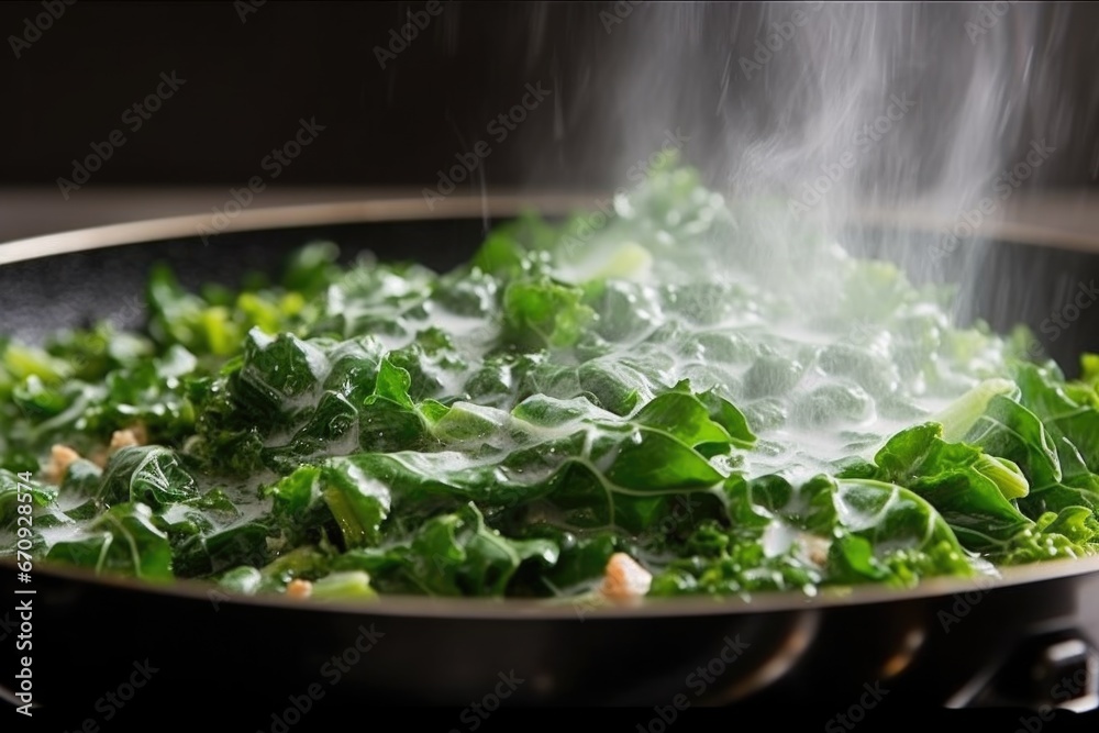 skimming off the top layer of a bubbling zuppa toscana Stock Photo