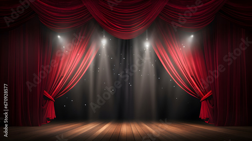 Magic show theater stage red curtains with Spotlight