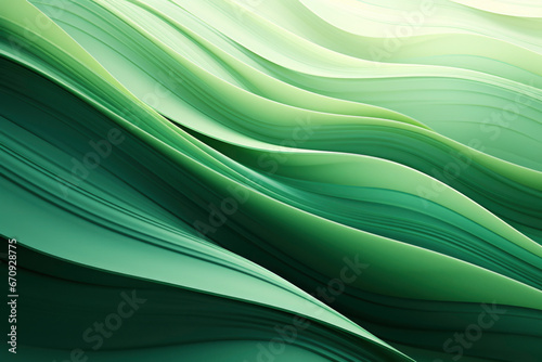 Green color strip wave paper. Abstract texture black background.