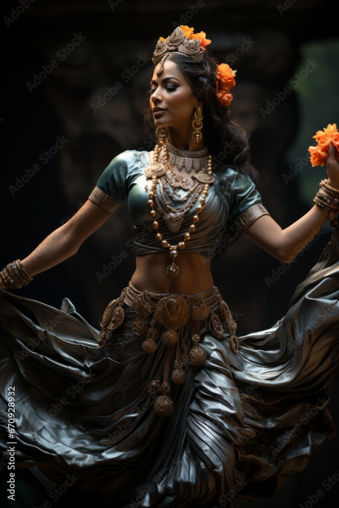 Traditional Bharatanatyam dancer in a graceful pose, Generative AI