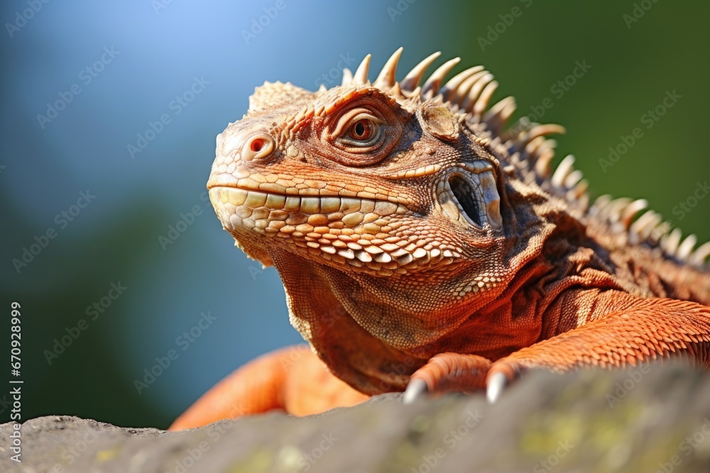 a close up shot of an iguana basking in the sun