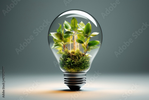 green eco energy concept, plant growing inside the light bulb