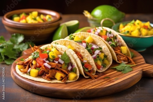 bbq jackfruit tacos served with fresh mango salsa