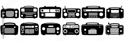 Retro radio silhouettes set, large pack of vector silhouette design, isolated white background