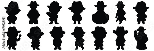 Detective silhouettes set, large pack of vector silhouette design, isolated white background