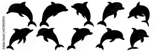 Dolphin silhouettes set, large pack of vector silhouette design, isolated white background