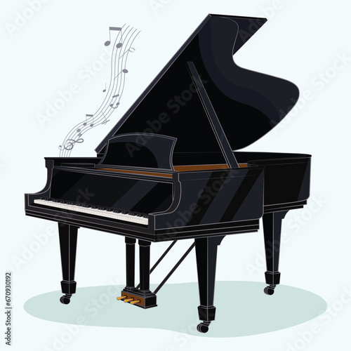 grand piano and music notes