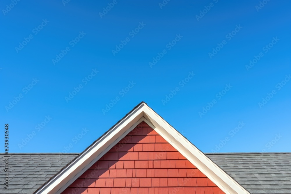 close-up of saltbox roof lines against clear blue sky