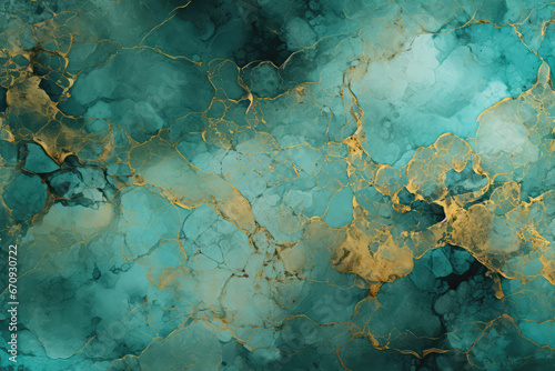 Marble abstract background pattern with gold and turquoise colors.