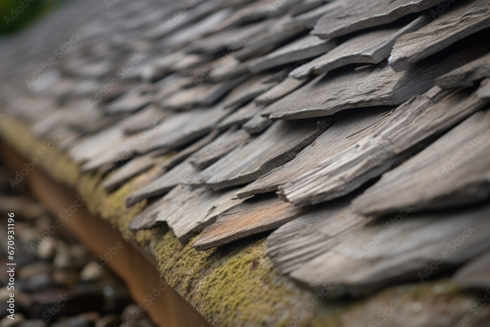 closeup of weathered wood-shingle texture on a home side