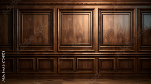 Luxury wood paneling background or texture. highly crafted classic or traditional wood paneling  with a frame pattern  often seen in courtrooms  premium hotels  and law offices. .