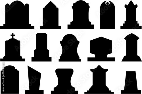 Different gravestone illustrations isolated on white