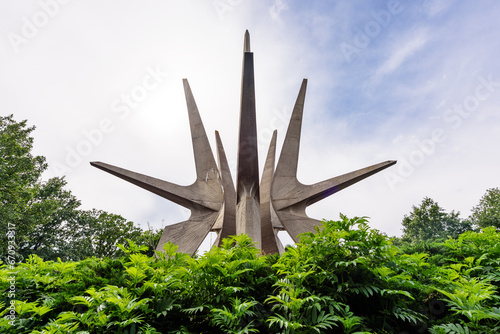 Sopot, Serbia - June 11, 2023: Kosmaj monument in the Kosmaj mountains. Monument to the Fallen Soldiers of the Kosmaj Partisan Detachment, Kosmaj mountain near Belgrade, Serbia