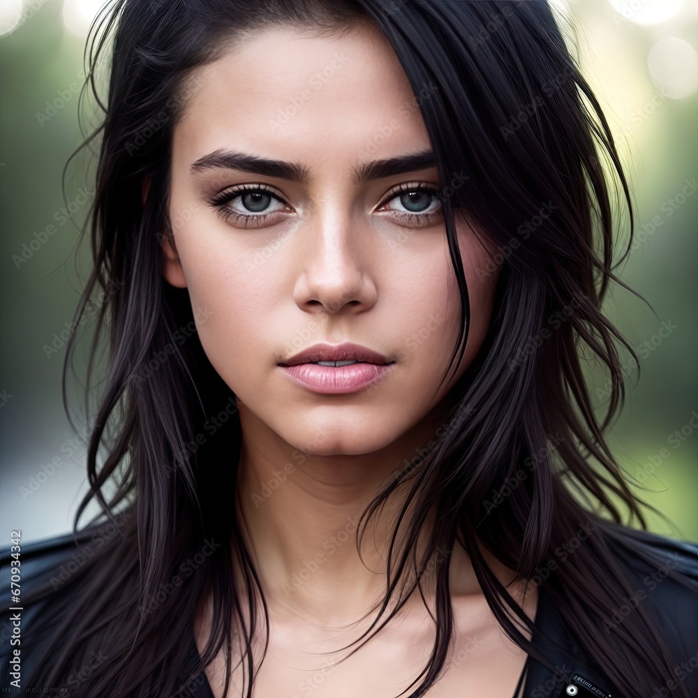 Portrait of a brunette girl, outdoors. Generative AI Portrait of a brunette girl, outdoors. Generative AI