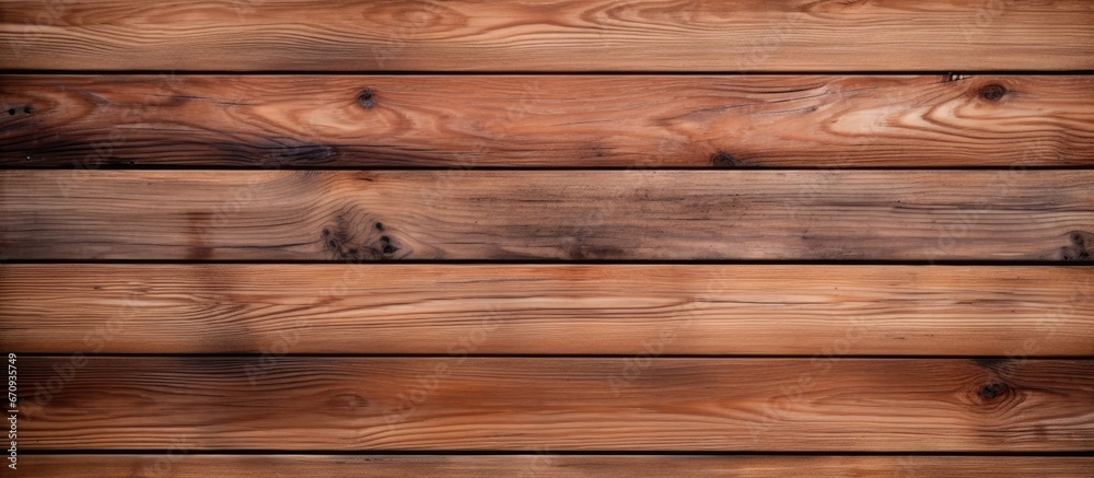 Fototapeta premium Horizontal background with textured brown wood plank wall