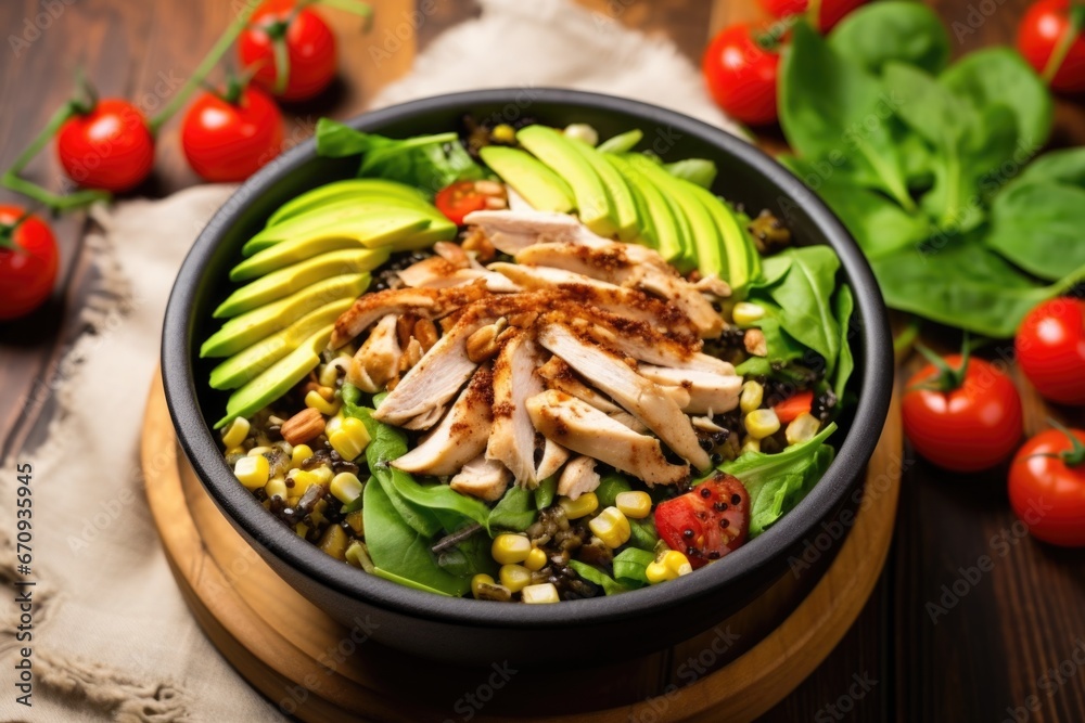 grilled chicken salad mixed with ripe avocado and corn grilled chicken salad mixed with ripe avocado and corn