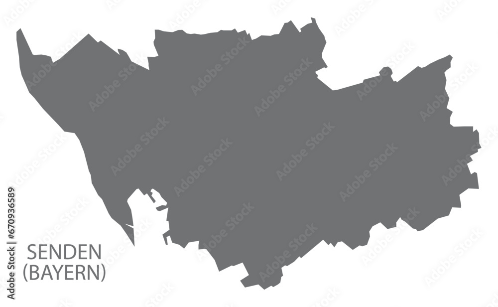 Senden in Bavaria German city map grey illustration silhouette shape - obrazy, fototapety, plakaty 