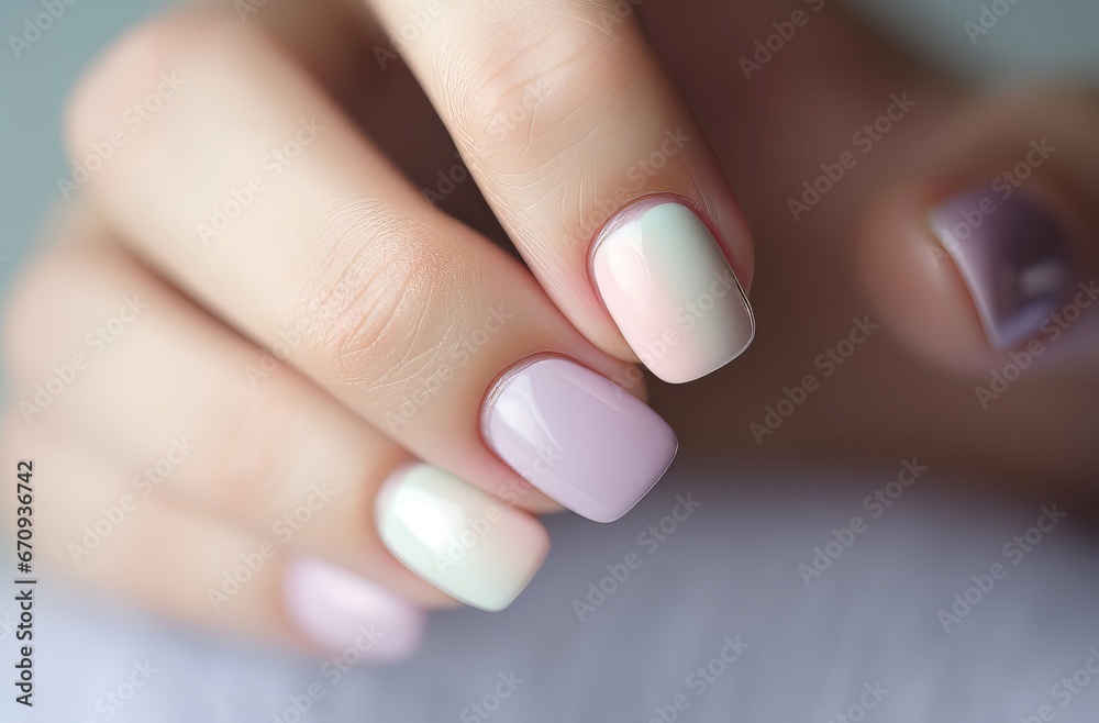 Pastel color of nail polish beauty closeup. Stylish shade natural gel. Generate Ai Pastel color of nail polish beauty closeup. Stylish shade natural gel. Generate Ai
