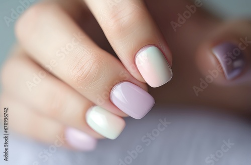Pastel color of nail polish beauty closeup. Stylish shade natural gel. Generate Ai