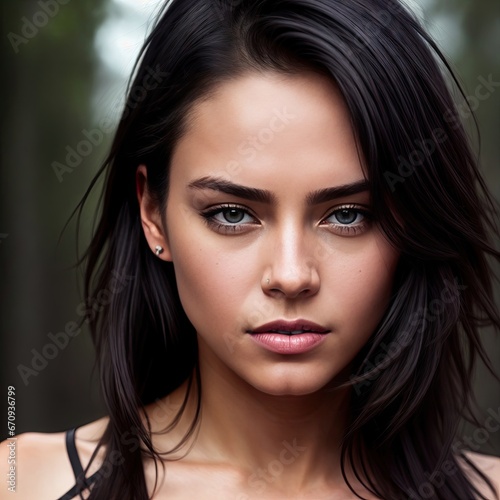 Portrait of a brunette girl  outdoors. Generative AI