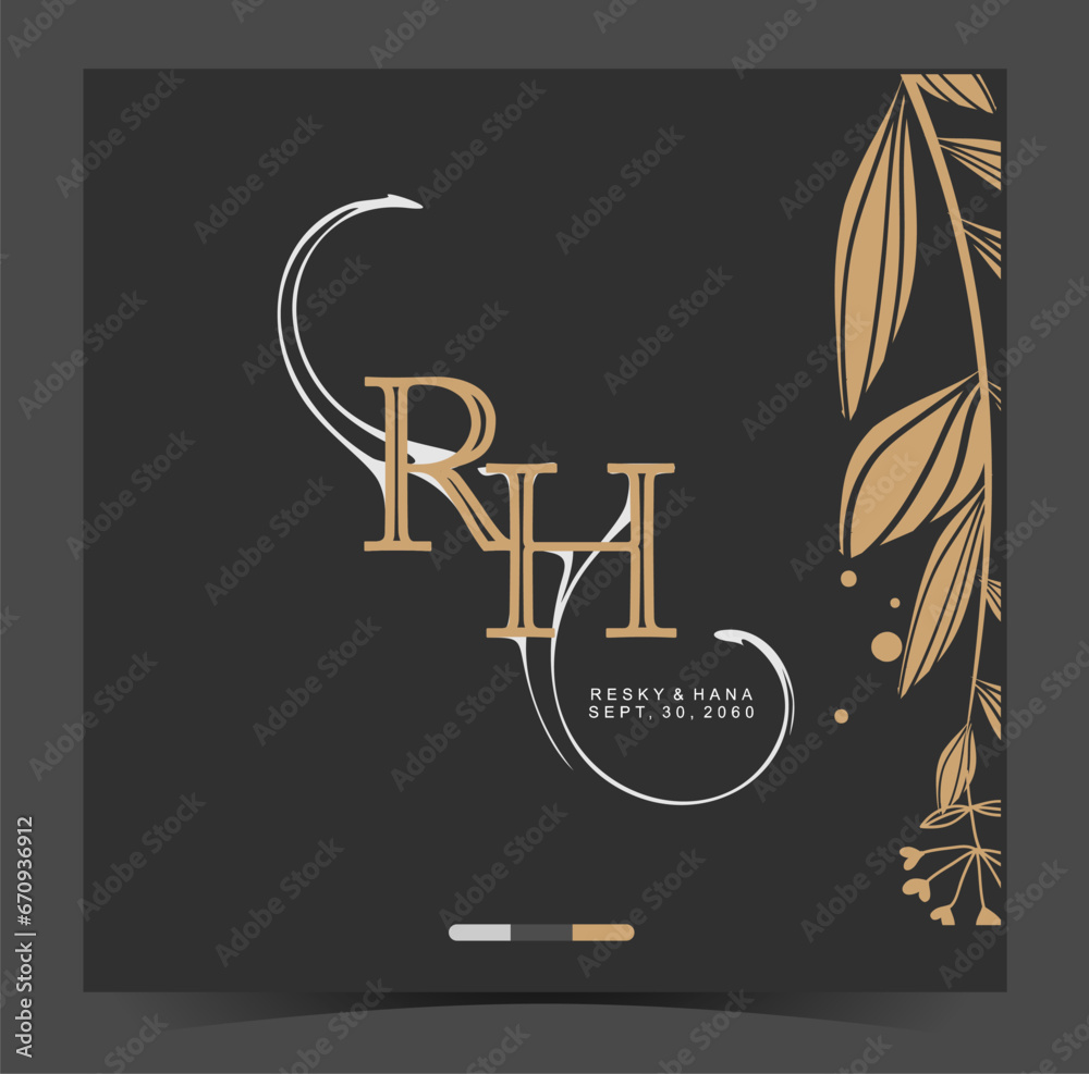R, H, RH, Beauty vector initial logo, wedding monogram collection, Modern Minimalistic and Floral templates for Invitation cards, Save the Date, Logo identity for restaurant, boutique, cafe in vector