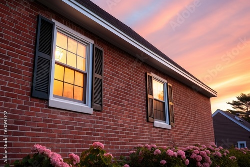 close-up of the brick facade of a saltbox house during sunset © Alfazet Chronicles