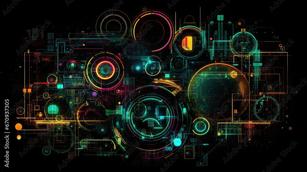 a series of complex, interlocking geometric shapes of circles, lines, and grids, a series of complex, interlocking geometric shapes of circles, lines, and grids,