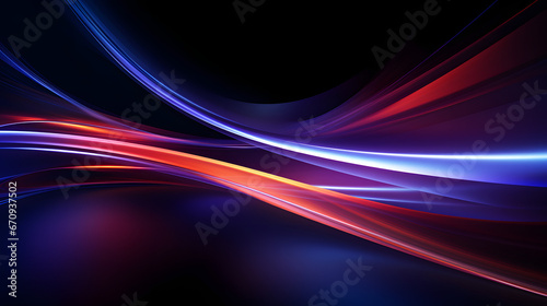 Modern abstract high-speed light effect. Abstract background with curved beams of light. Technology futuristic dynamic motion. Generative AI.