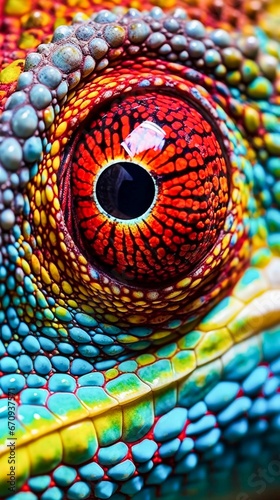 A close up of an eye on a chameleon lizard
