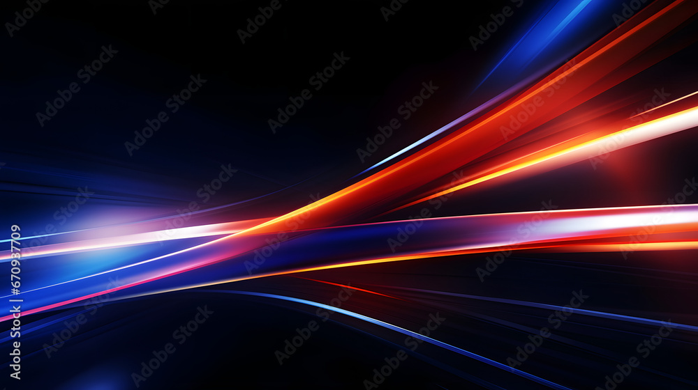 Modern abstract high-speed movement. Dynamic motion light and fast arrows moving on dark background. Futuristic, technology pattern for banner or poster design. Generative AI.