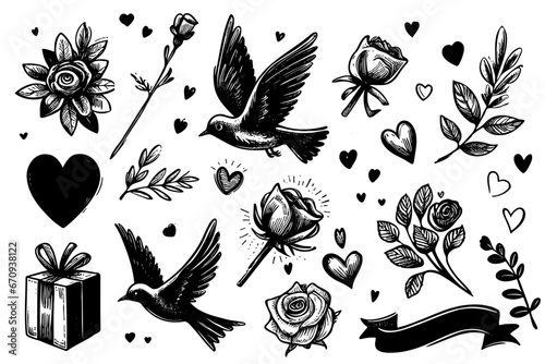 Saint Valentine Day heart pattern for greeting card design. 14 February love day sketch art hand drawn drawing