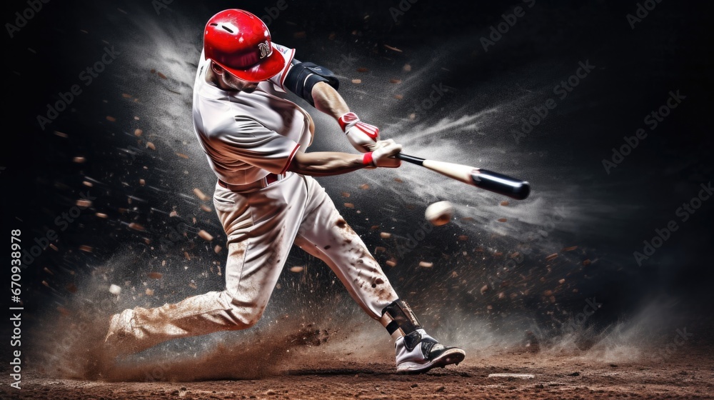 Fototapeta premium Baseball player hitting ball hard.