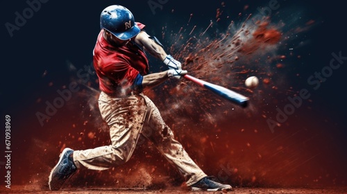 Baseball player hitting ball hard. photo