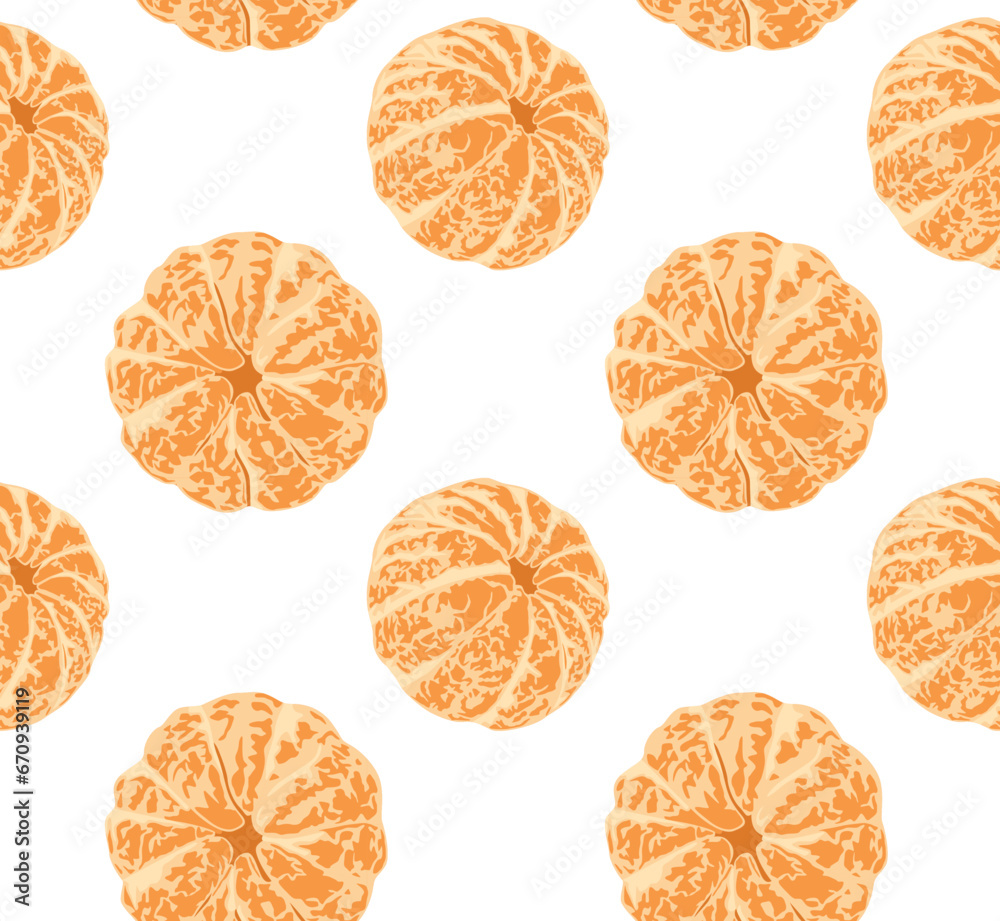 Peeled tangerines. Seamless pattern in vector. Cute food pattern. Suitable for backgrounds and prints. Peeled tangerines. Seamless pattern in vector. Cute food pattern. Suitable for backgrounds and prints.