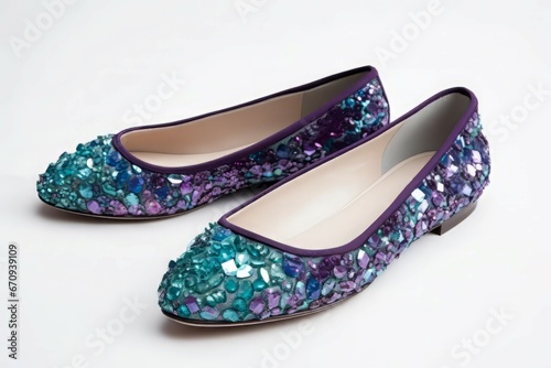 Shoes ballet flats crystals colorful. Clothing modern trendy silver sparkling. Generate Ai
