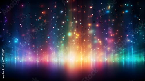  Colorful light show. Multicolored light effects background for any magical event full of energy. Space for you message. Generative AI.