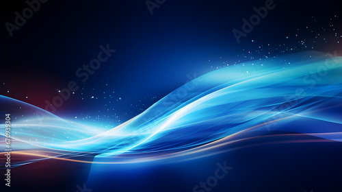 Colorful light trail illustration. Blue technology background with energy stream. Generative AI.