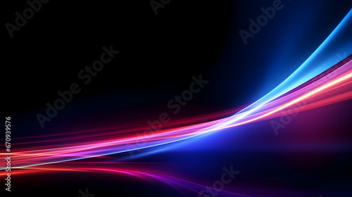 Colorful light trails with motion effect. Vector illustration of high speed light effect on black background. Generative AI.