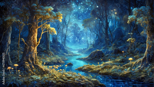 illustration of  mystical forest with 