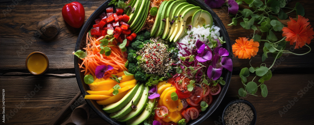Fresh color vegetables in budha bowl. Vegetable on plate.
