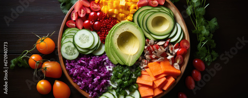 Fresh color vegetables in budha bowl. Vegetable on plate.