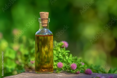 Tincture bottle flower herbs nature. Health essential vial care remedy. Generate Ai