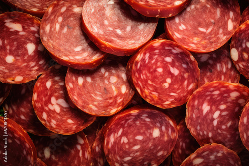 Slices of cured sausage background