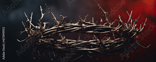 Passion Of Jesus Christ, Crown Of Thorns On black Background. © Alena