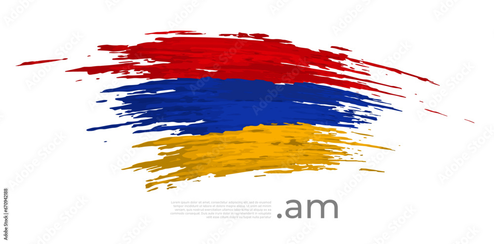 Armenia flag. Brush strokes, grunge. Brush painted armenian flag on white background. Vector design, template national poster with place for text. State patriotic banner of armenia , cover. Copy space Armenia flag. Brush strokes, grunge. Brush painted armenian flag on white background. Vector design, template national poster with place for text. State patriotic banner of armenia , cover. Copy space