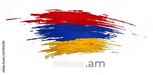 Armenia flag. Brush strokes, grunge. Brush painted armenian flag on white background. Vector design, template national poster with place for text. State patriotic banner of armenia , cover. Copy space