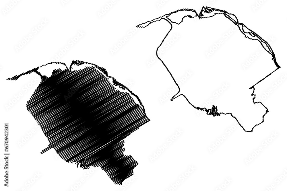 Voorne aan Zee municipality (Kingdom of the Netherlands, Holland, South Holland or Zuid-Holland province) map vector illustration, scribble sketch map